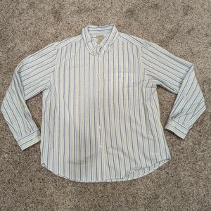 L.L. Bean Vintage 100% cotton women Sz L button-up long sleeve blue green cream
